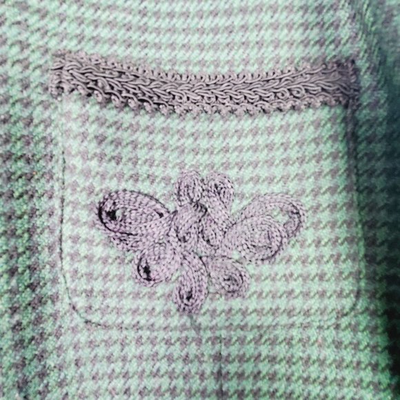 Vtg J. McLaughin for Sandro, Green Houndstooth, Blazer, Jacket, USA Made, Sz 12 - Picture 7 of 12